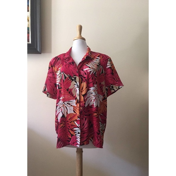 EUC Alfred Dunner Vintage Fuchsia Floral Hawaiian 80's Style Blouse Size 20 - Picture 7 of 12